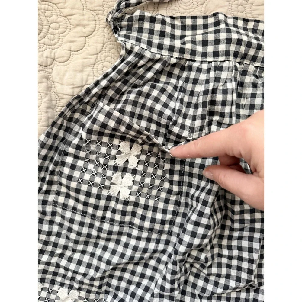 Vintage Black & White Checkered Women's Half Apron with White Cross Stitch